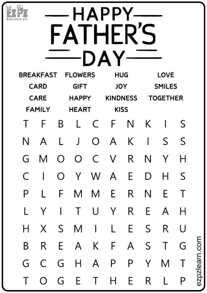 Father's Day Word Search 15 Words PDF Download
